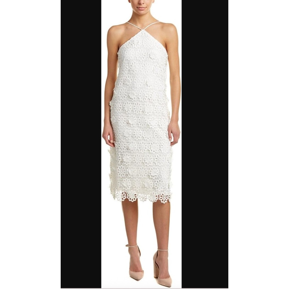 Trina Turk White Daisy Lace Halter Sheath Dress Size 2 Scallop Hem Bridal Chic‎